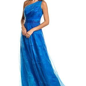 Rene Ruiz Collection  - Blue Pleated One-Shoulder Organza Gown - Size 6